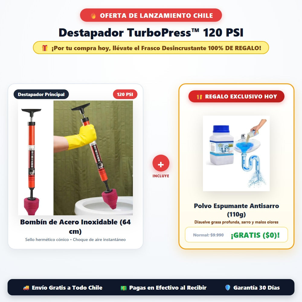 Destapador TurboPress 120 PSI con Polvo Espumante Antisarro de Regalo