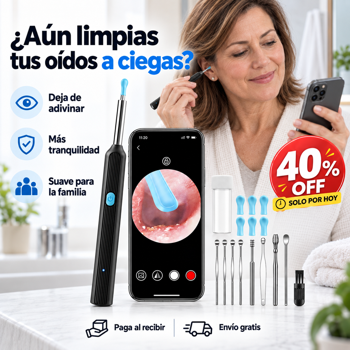 Otoscopio Digital NE3 Limpiador de Oídos con Cámara HD WiFi